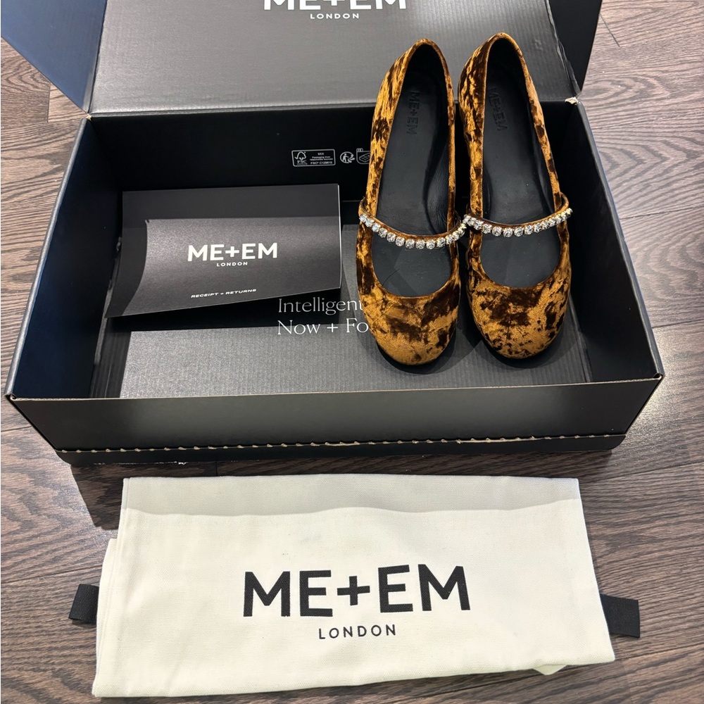 ME+EM Women's Brown Velvet Shoes with Crystal Strap